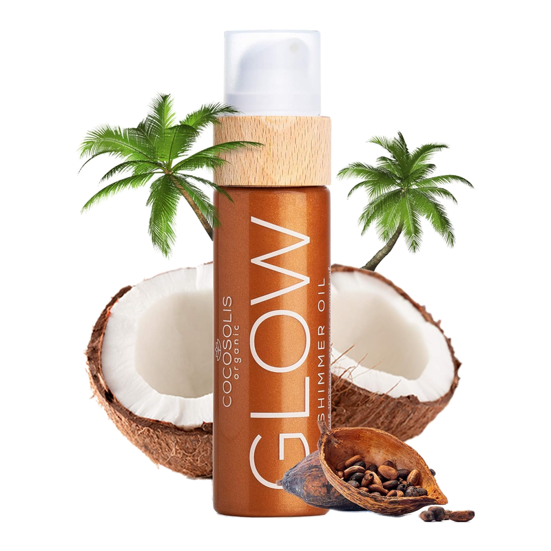 COCOSOLIS GLOW Shimmer Oil - Bio Trockenöl - Schimmerndes Körperöl mit glänzenden Partikel, Verleiht bronzenen Schimmer – natürliche Bio Inhaltstoffe - betont Teint und Bräune 110 ml