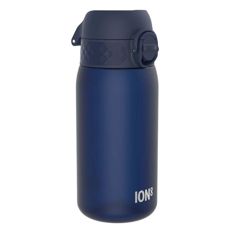 ION8 Waterfles voor kinderen, 350 ml/12 oz, lekvrij, eenvoudig te openen, veilige vergrendeling, vaatwasserbestendig, BPA-vrij, draaggreep, hygiënische flip-dop, eenvoudig te reinigen, geurloos, CO₂-neutraal, marineblauw