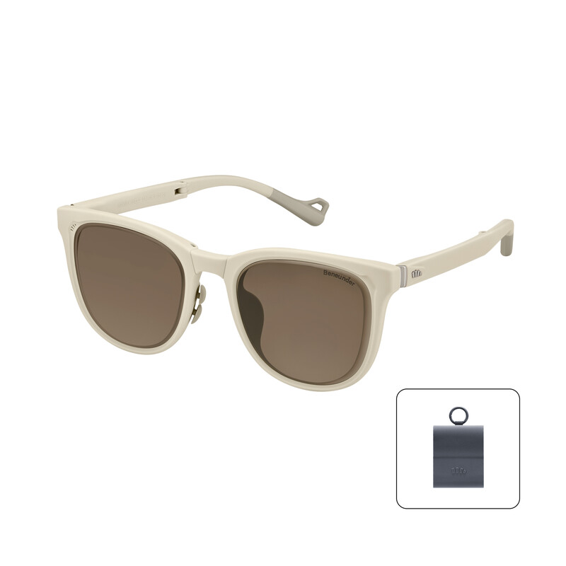Beneunder Faltbare Sonnenbrille mit Boston-Rahmen, Originalfarben, Modell FD01h – Mattes Felsweiß (Rahmen) + Braune Gläser – Größe F (Einheitsgröße)