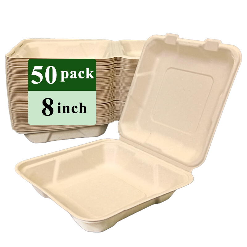 Ruibamboo disposable bamboo fiber clamshell 8 inches 50pack