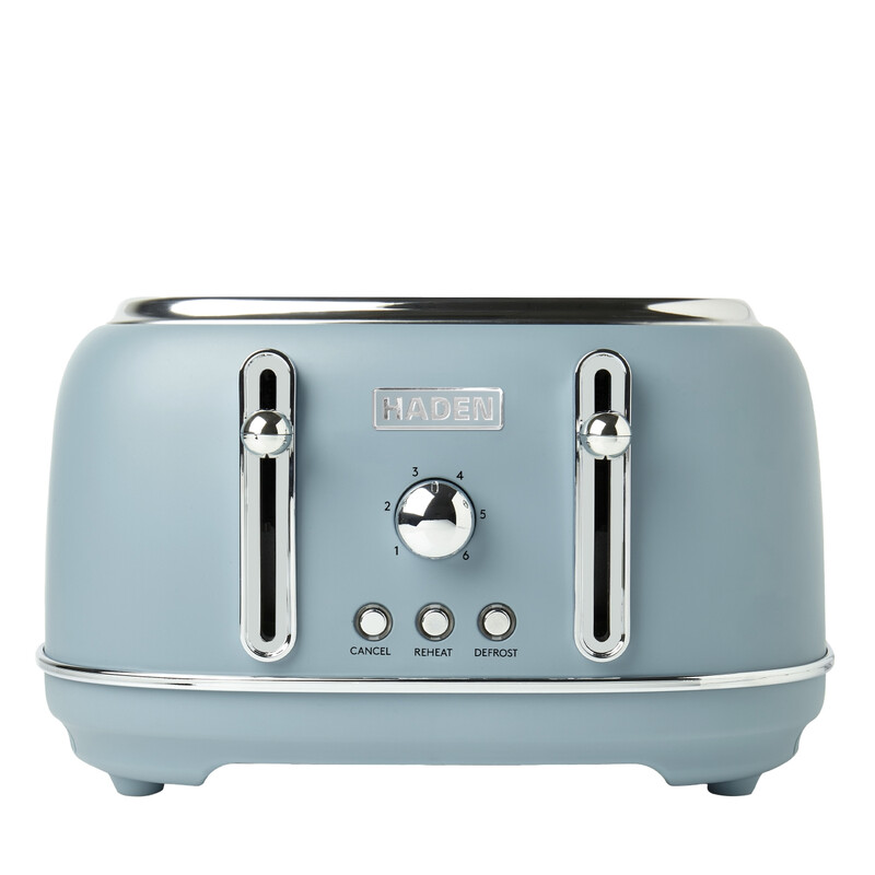 Highclere Retro 4 Slice Toaster, Cord Storage, Coated Stainless Steel, Poole Blue - 1