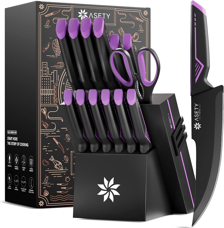 Asety 15Pcs Technology Kitchen Knife Set-Purple