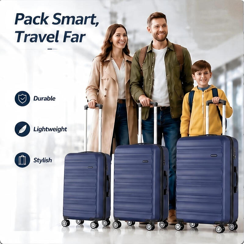 3-teiliges ABS-Hartschalen-Koffer-Set 20/24/28 Zoll, Aluminium-Teleskopgriff, 360° leise Spinner-Rollen TSA-Schloss Reise-Trolley-Koffer für Familienreisen, Marineblau