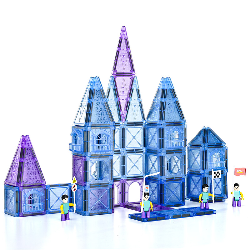 128PCS Magnetic Tiles Frozen Ice Kingdom Theme, Crystal Blue Translucent Castle Build