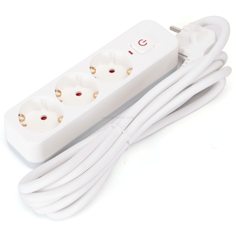 Steckdosenleiste mit Kabel/Deutscher 3-fach/3G1,5 mm²/5 m/Mit quadratischem Schalter/Rechteckig/Weiß und Grau/PP/Leitungen