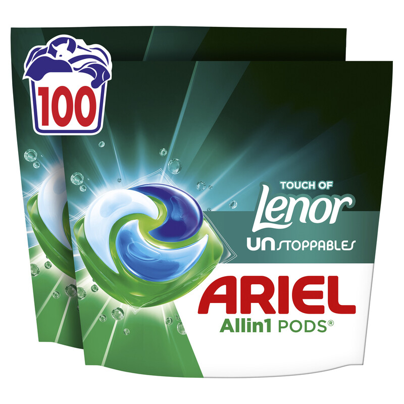 Ariel Allin1 PODS®, Flüssigwaschmittelkapseln 100 Wäschen, Touch Of Lenor Unstoppables, Tiefenreinigung für lang anhaltende Frische