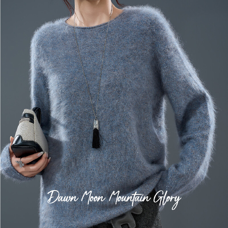 Geborsteld glittersweater van cashmere en wol 90% geïmporteerde fijne merino wol uit Australië + 5% kashmir + 5% zijde (exclusief glitters) Sterrenhemelgrijs One size