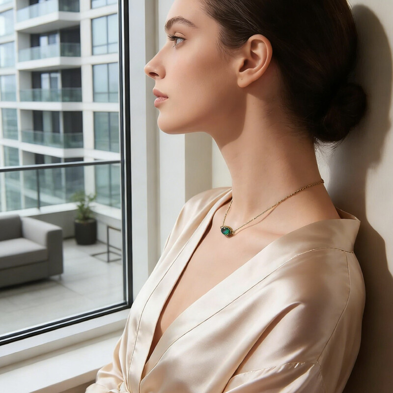 Hypoallergenic Natural Zirconia Gold Necklace for Women Green Zirconia Wholesale Ins-