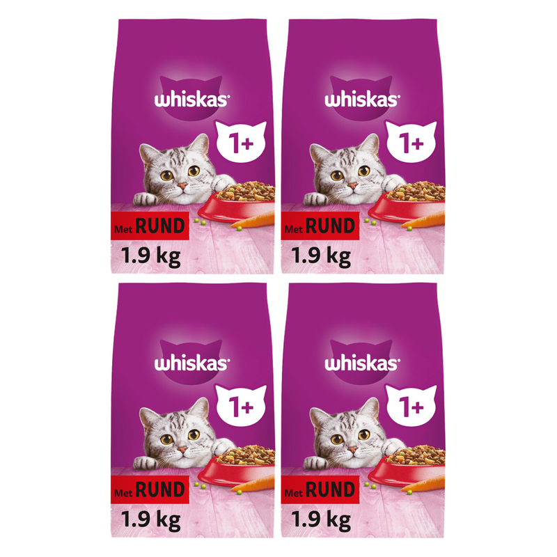 Whiskas Croquettes pour chats adultes au bœuf 1,9 kg * 4