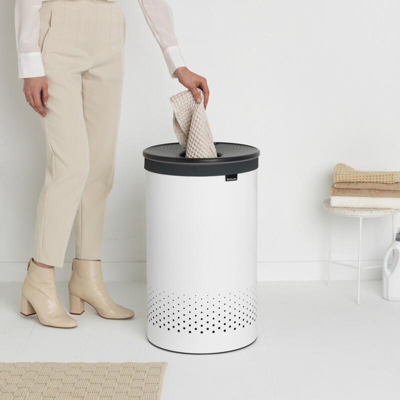 Brabantia White Laundry Bin, 60L, Plastic Lid - Prime