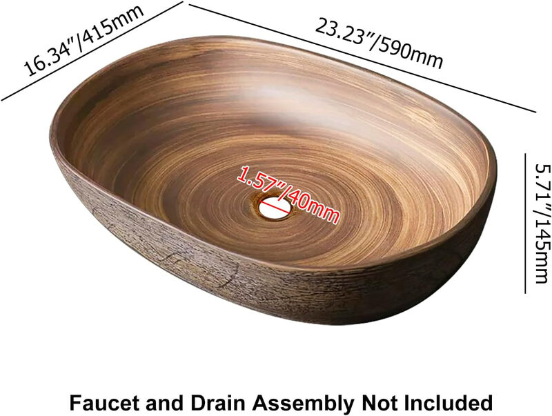 23" Oval Ceramic Vessel Sink, Retro-Inspired Above Counter Bathroom Sink, Vintage Cer