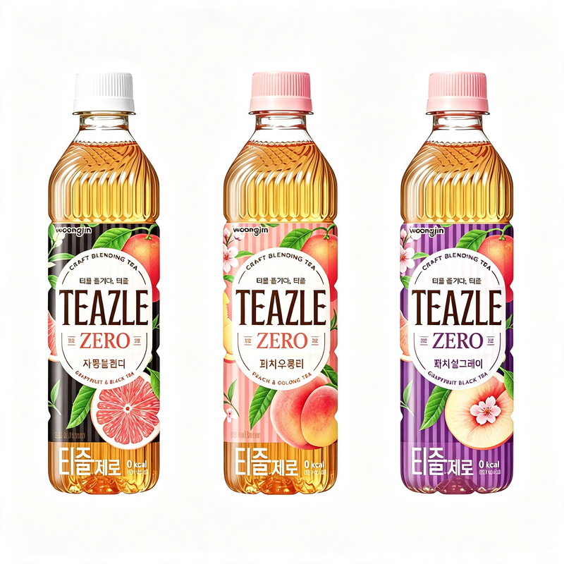 TEAZLE Zero Calorie Sugar Free Three Flavours Mix Pack 500ml x 3 | Peach & Earl Grey & Oolong & Grapefruit Black Tea