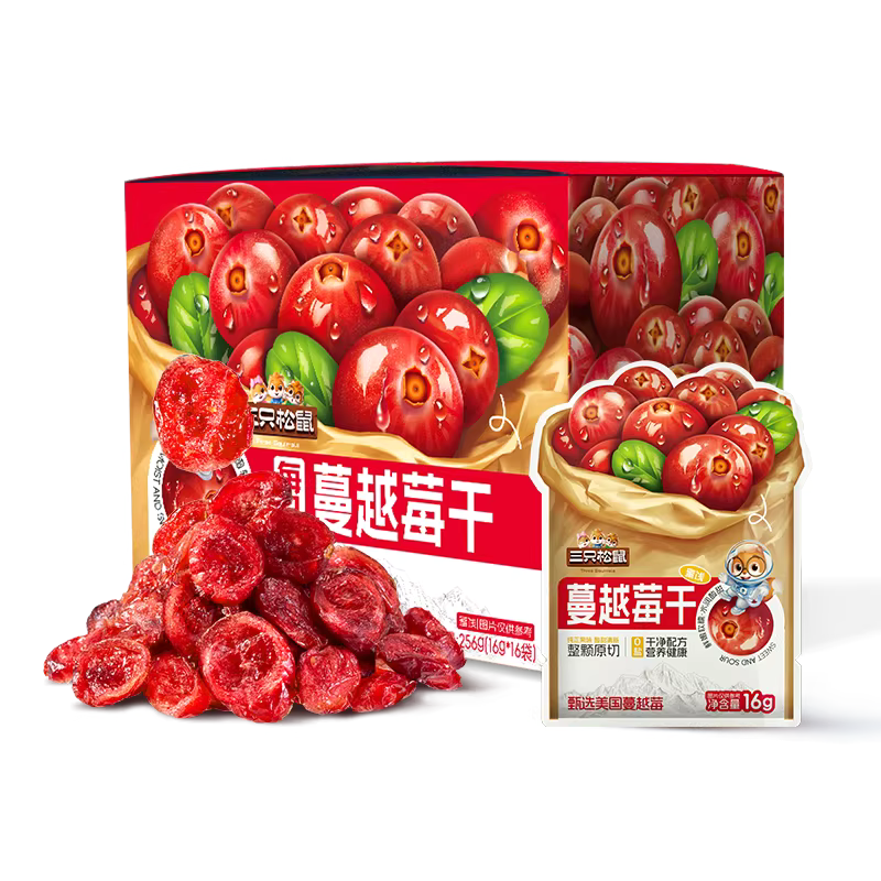 Three Squirrels Cranberry-Droplets 256 g (16 g x 16 Beutel)
