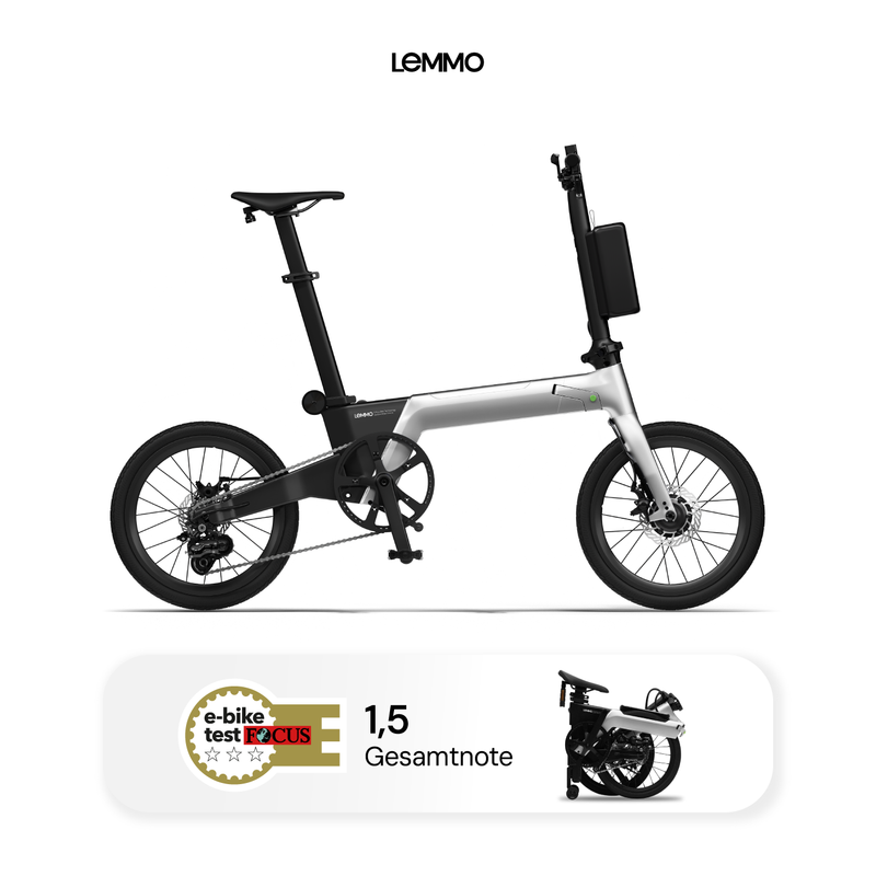 LEMMO Zero Zilver Carbon Opvouwbare E-Bike, 16", 30 km Actieradius, 68 cm 73 cm 32,4 cm