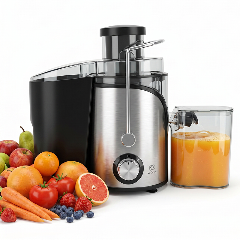 WOOX Sapcentrifuge 600W, centrifugale sapmaker met brede 3” vulopening voor fruit en groenten, eenvoudig te reinigen, roestvrij staal, BPA-vrij (Zwart)