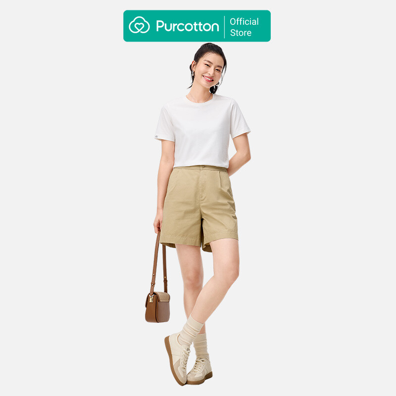 Purcotton Damen Antibakterielles Rundhals T-Shirt - Bequem & Hautfreundlich - Vielseitig & Basic - Täglicher Arbeitsweg - Weiß - 165/88 A