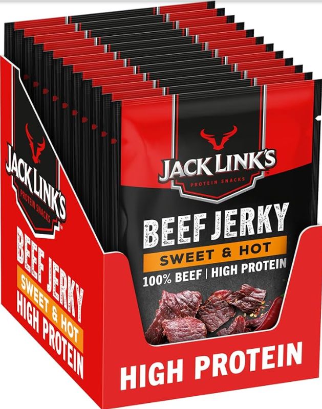 Jack Link's smakelijke dunne reepjes geselecteerd rundvlees – gemarineerd, gerookt en gedroogd – zoete en pittige smaak 12x25 g