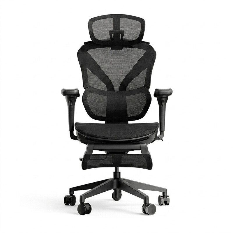 【Back-to-School】 JoySelect Z9 Pro Ergonomische Bureaustoel met Voetensteun, Mesh Bureaustoel met Hoge Rugleuning en Adaptieve Lendensteun, 5D Verstelbare Armleuningen, 4D Hoofdsteun, Zitdiepte Verstelling, 140° Kantelbare Computerstoel, Zwart