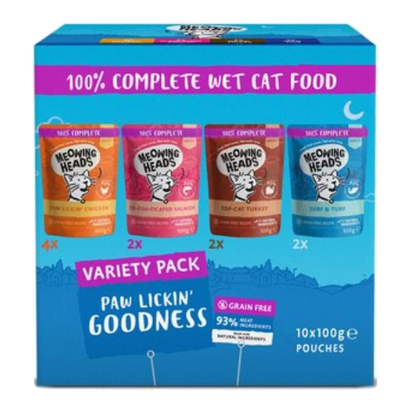 Meowing Heads Salmon/Grain Variety Pack 10 X 100G