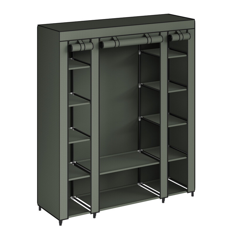 JOYFURNOS Kleiderschrank, Tragbarer Kleiderschrank für Schlafzimmer, Kleiderstange mit Stoffbezug, Kleideraufbewahrungs-Organizer, 150 x 45 x 175 cm, Lorbeergrün