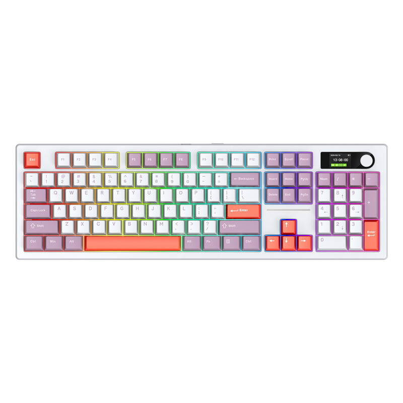 Siukie ACH105 104 key mechanical keyboard with color display, removable switch, 3-mode RGB, pastel pink and white