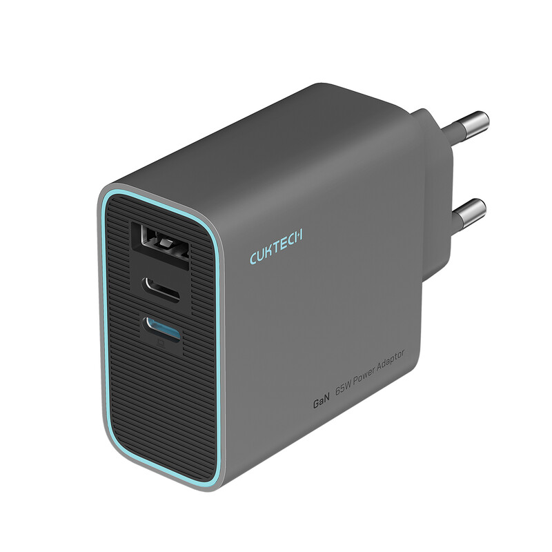 CUKTECH 65 W USB-C oplader, compacte en in te klappen snellaadadapter met 3 poorten voor iPhone 16/15/14/13 AD653 Kleur: Grijs