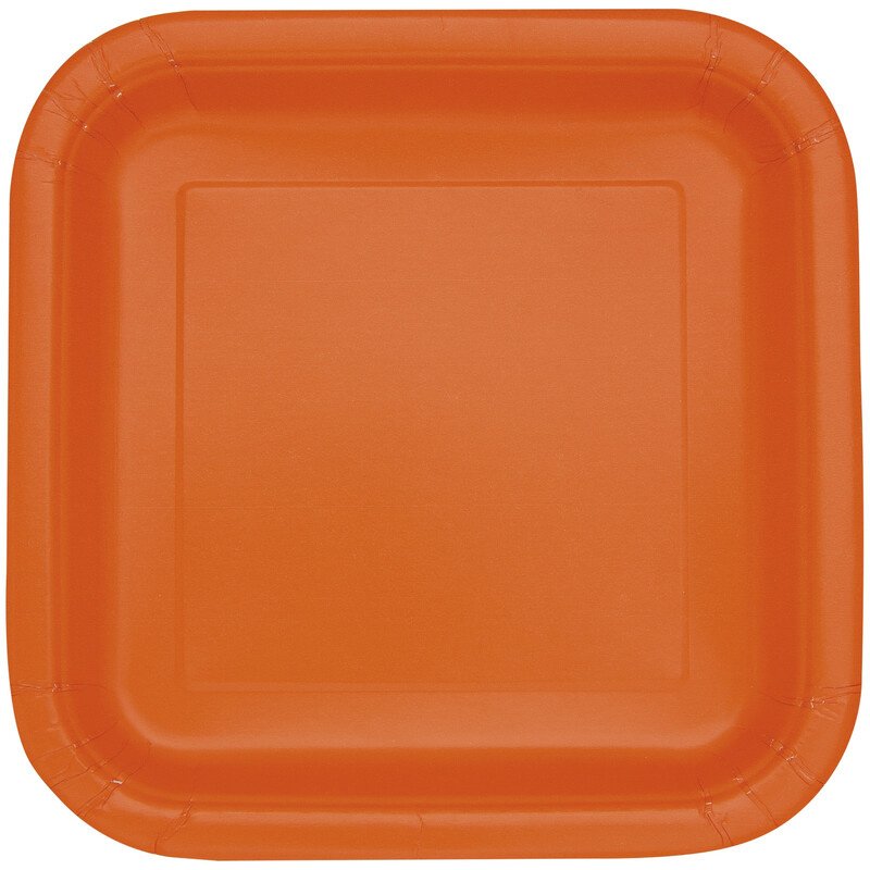 9-Inch Pumpkin Orange Square Dinner Plates, Pack of 14