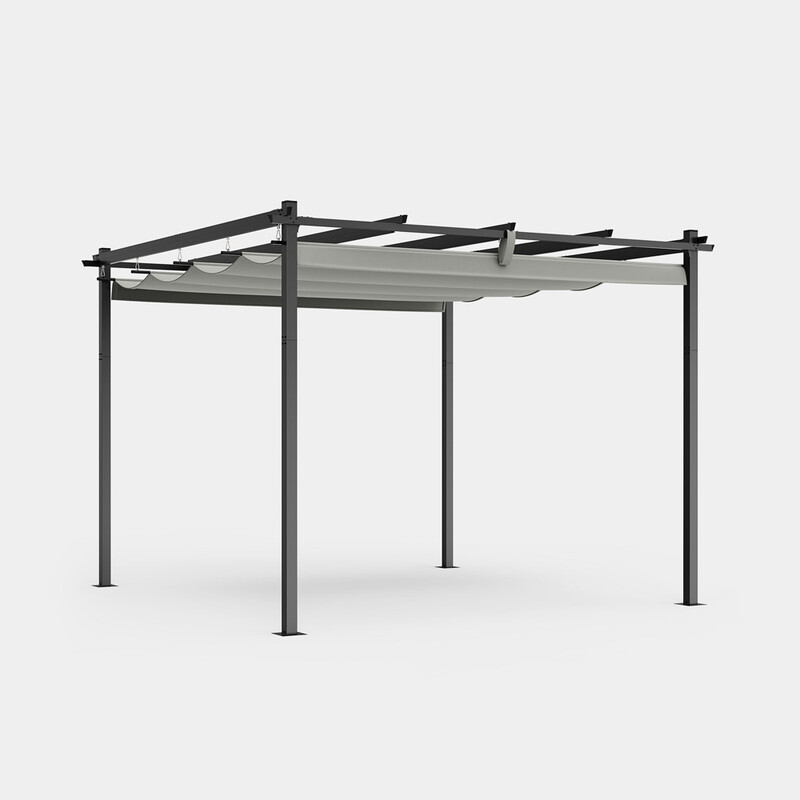 Vonhaus Metal Pergola with Retractable Roof Canopy - 3m x 3m