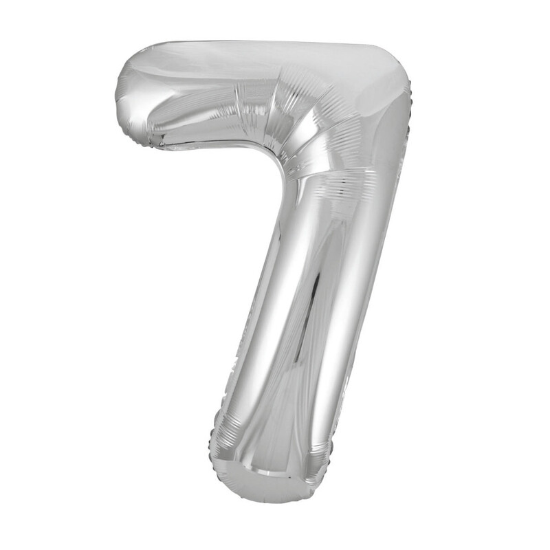 Unique Giant Number 7 Balloon, Silver, 86cm