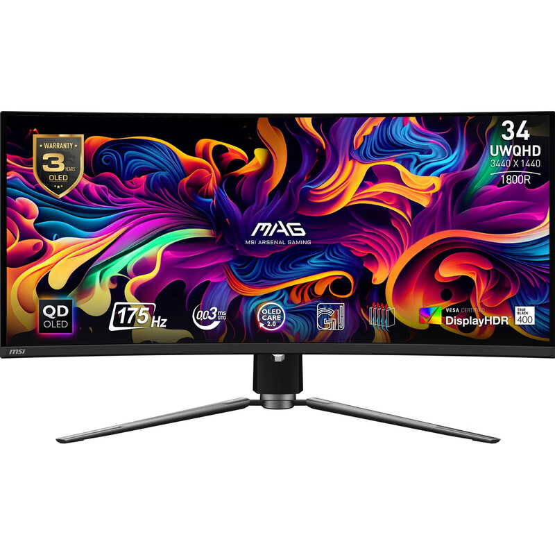 Msi Schwarz Curved-Oled-Monitor "Mag 341Cqp Qd-Oled", Energieeffizienz: G (A-G), B:81,2Cm H:36,1Cm T:13cm, Monitore - Bild 3