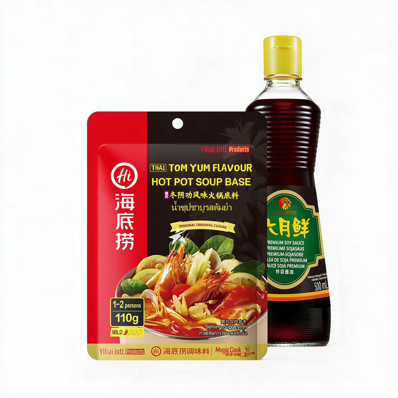 [HAIDILAO + Xinhe] Tom Yum Goong Basis + Liu Yue Xian Sojasauce Kombipack