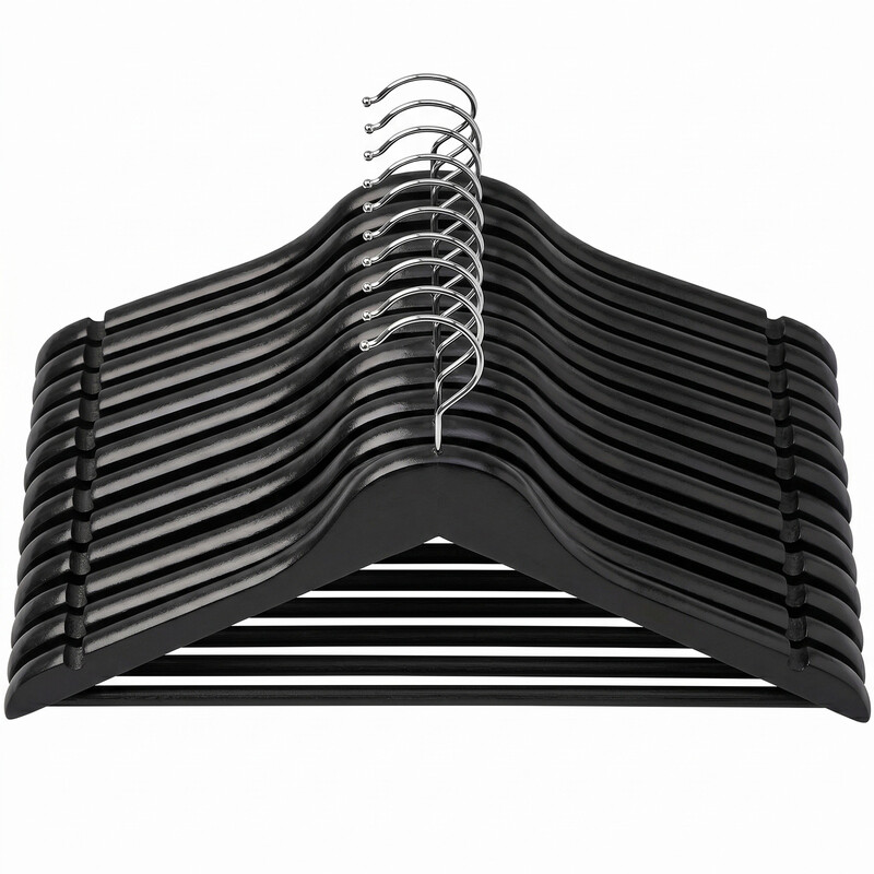 JOYFURNOS Massief Houten Kledinghangers, Set van 10, met Schouderuitsparingen, voor Kostuums, Overhemden, Jassen, Zwart