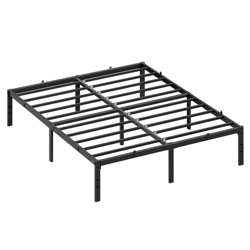 JOYFURNOS tweepersoonsbed 140*190 cm met metalen lattenbodem, opbergruimte onder het bed, modern frame, eenvoudig te monteren, logeerkamer, zwart