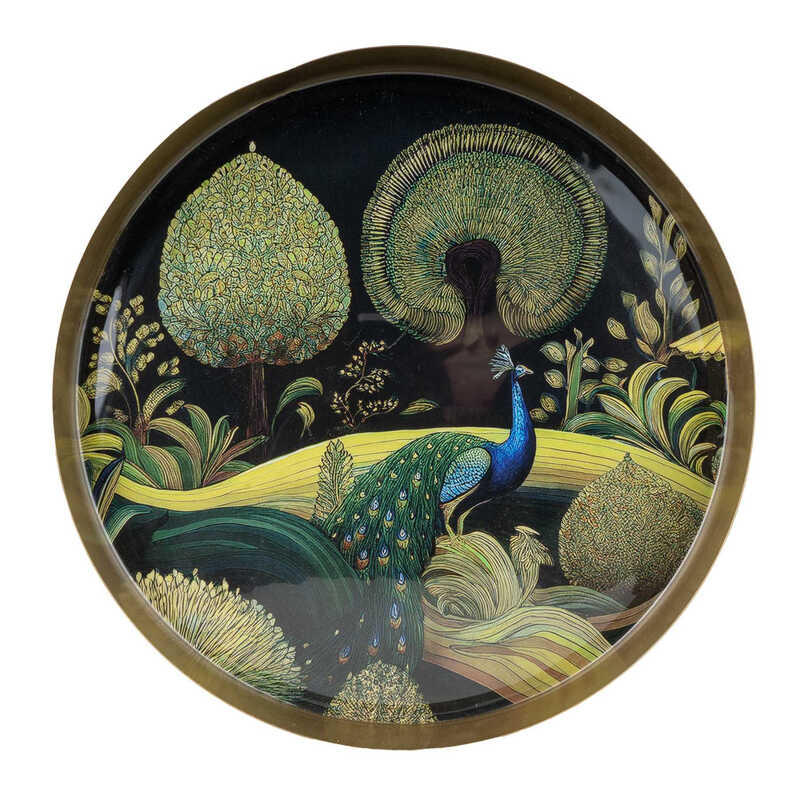 Decorative Tray Bukhara Metal Gold Round D:32cm