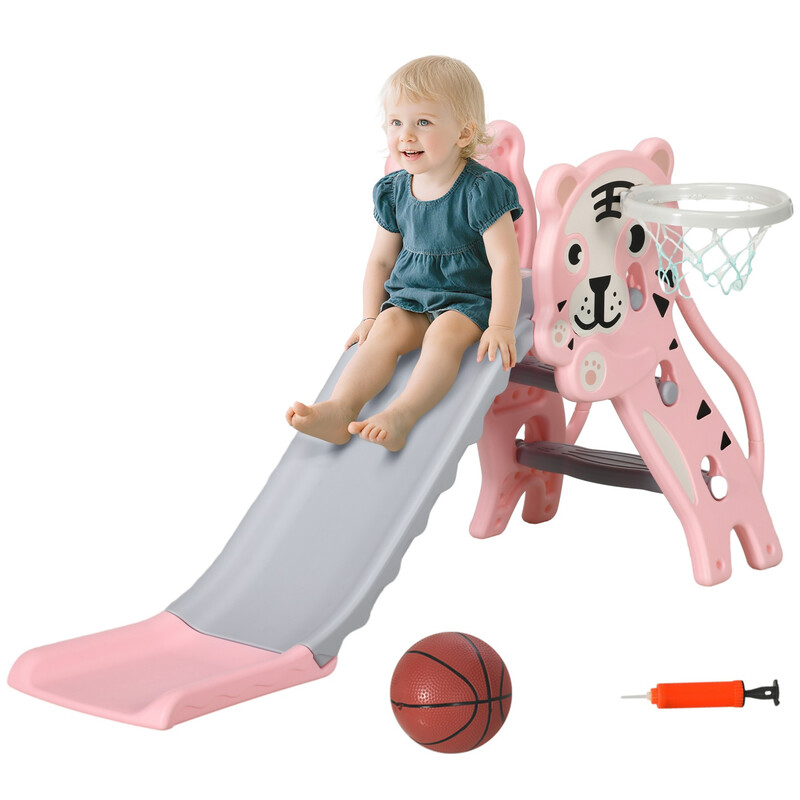 331-043V00PK AIYAPLAY Kids Slide, 3 in 1 Freestanding Toddler Slide with Basketball H
