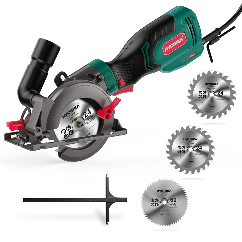 Hychika 750 W Circular Saw 3500U with 6 Saw Blades Laser Guide Cutting Depth 90 ° 48 mm / 45°: 32 mm Mini Circular Saw for Wood Soft Metal Tiles and Plastic