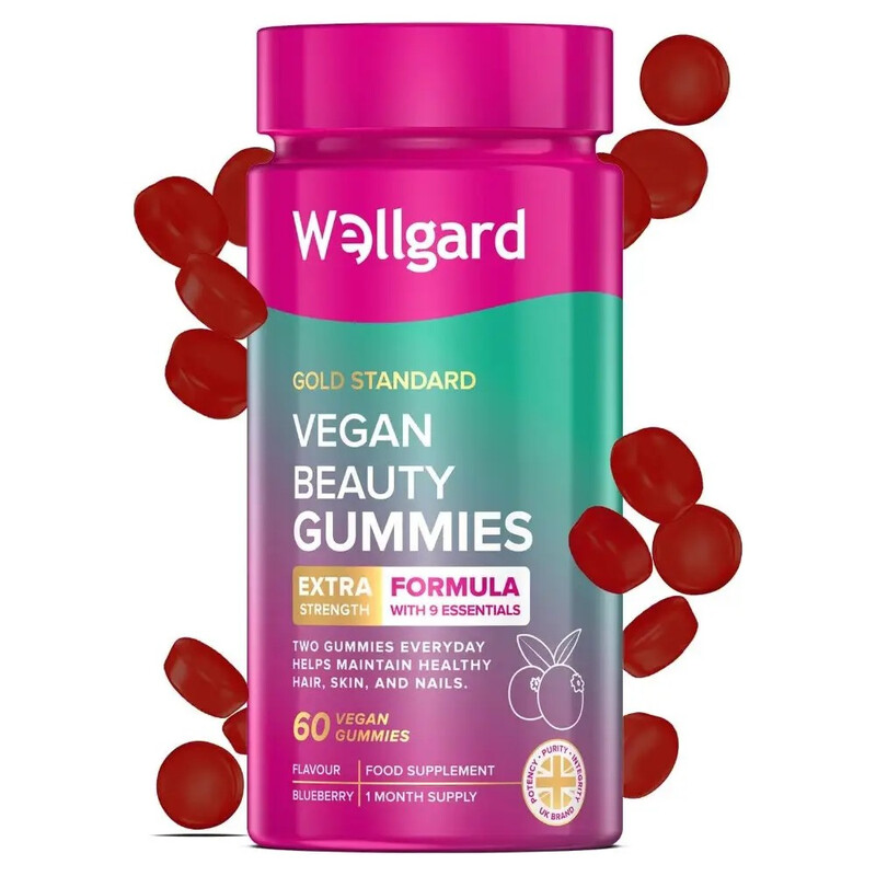 Wellgard Beauty Vegan Gummies Blueberry With Biotin & Zinc - 60 Gummies