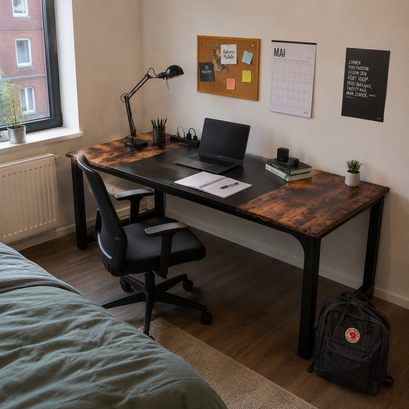 LANTINE Schreibtisch, Computertisch, PC-Tisch, Arbeitstisch, Esstisch, Schwarz, für Home-Office, Konferenztisch (Rustikales Braun/Schwarz, 180 x 80 x 75 cm)