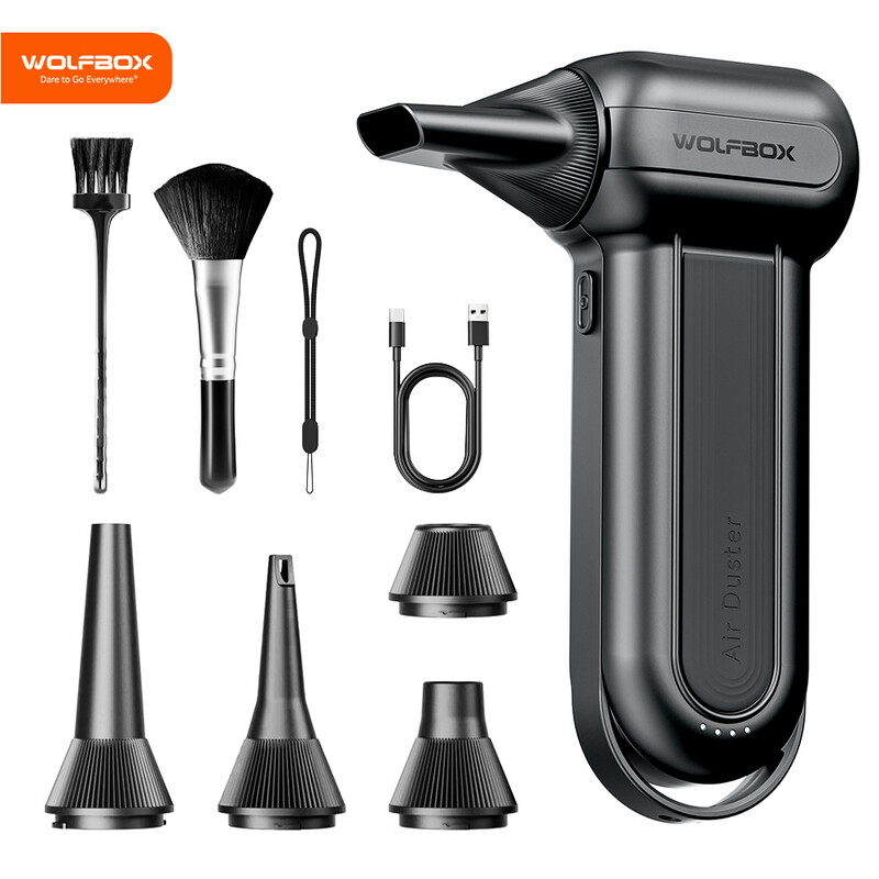 WOLFBOX DF100(MF100-BLACK) Draadloze elektrische stofblazer - 150.000 RPM - Draagbaar - Borstelloze motor - Voor auto, huis en buiten