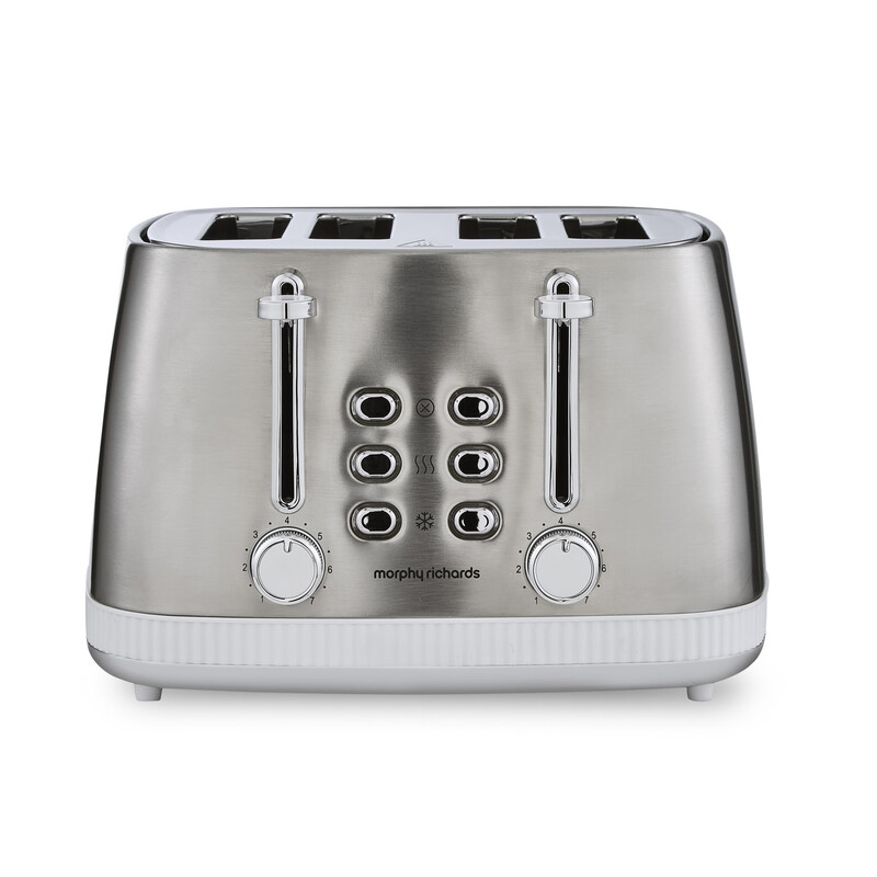 Mexborough 4-Slice Toaster, Wide Slots, Cord Storage, White & Stainless Steel - 24290