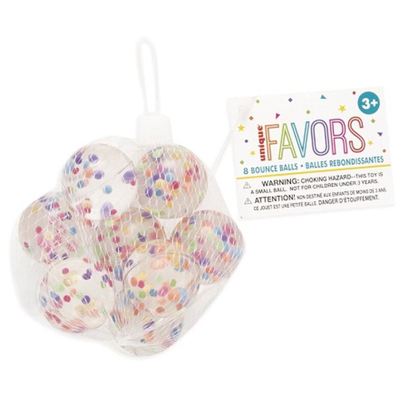 Unique Netbag Confetti Filled Bouncy Balls, 8 pack