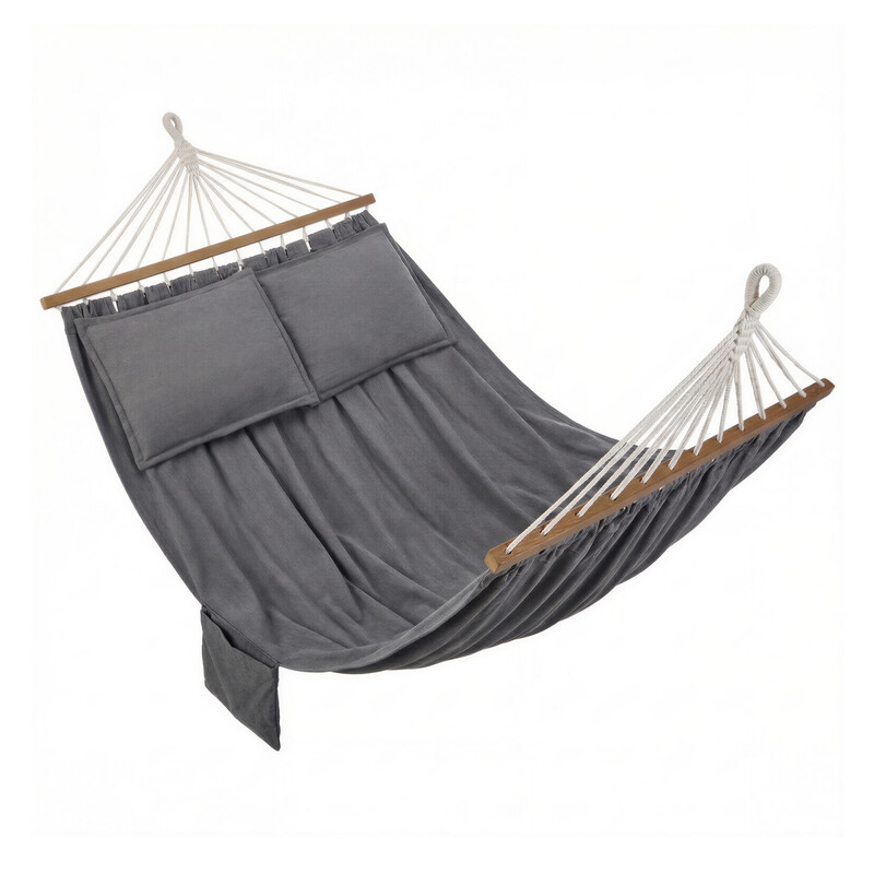 JOYFURNOS Outdoor Hängesessel mit Holzstangen und 2 Kissen, Grau
