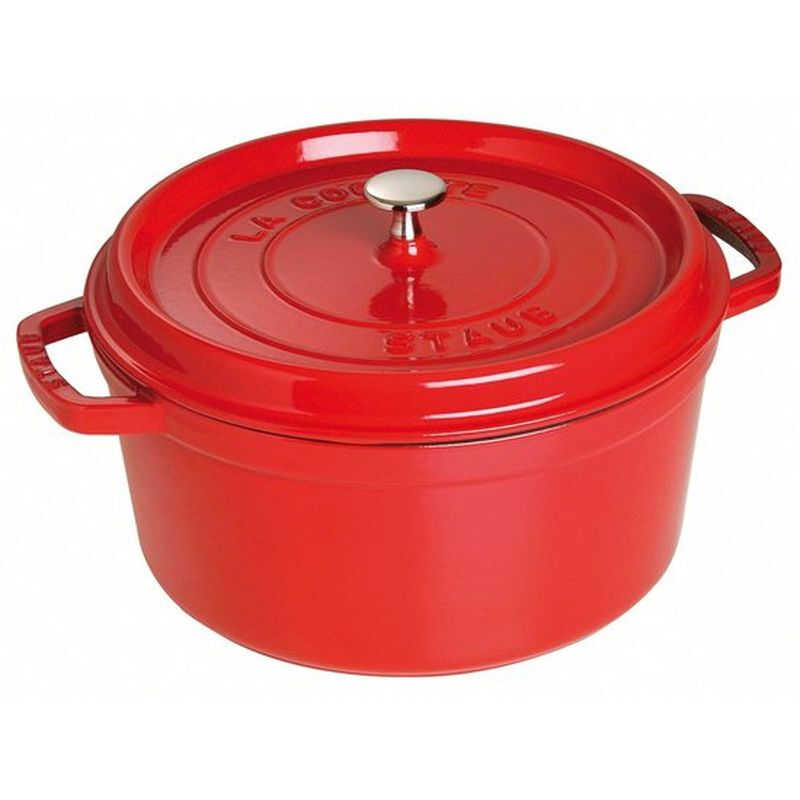 STAUB Bräter aus Gusseisen, 28 cm rund, 6.75 Liter Fassungsvermögen, Kirschrot - Perfekter Schmortopf