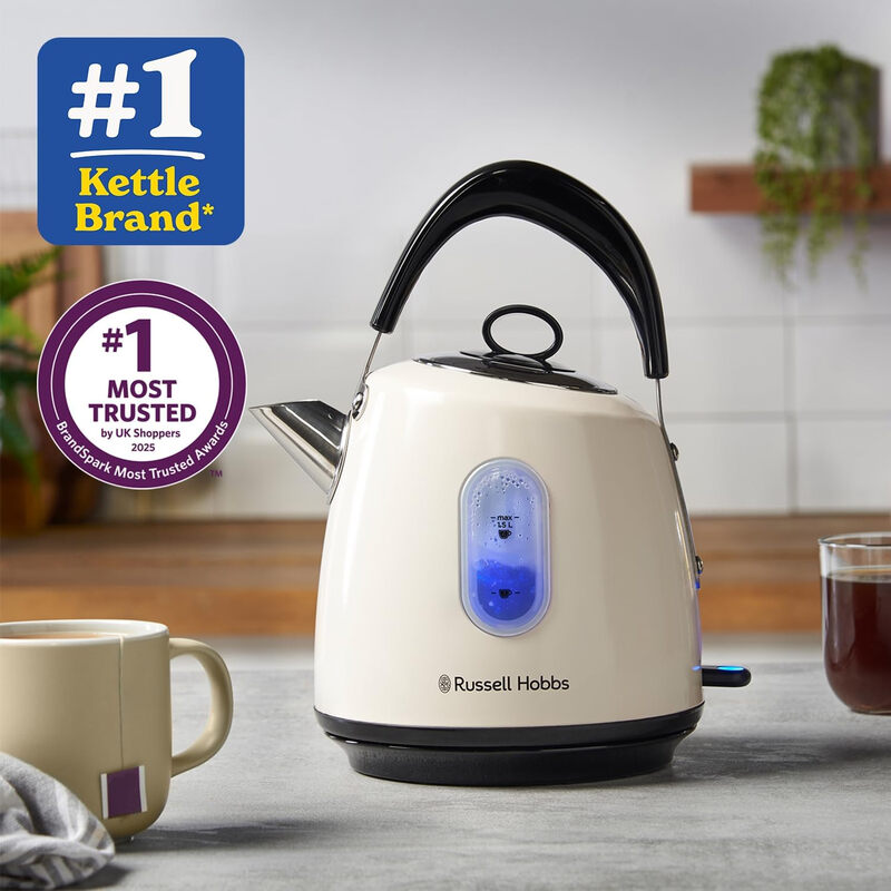 Stylevia Kettle, 1.5L, Dome, Top Handle, Fast Boil, Perfect Pour Spout, 3000 W, Stain
