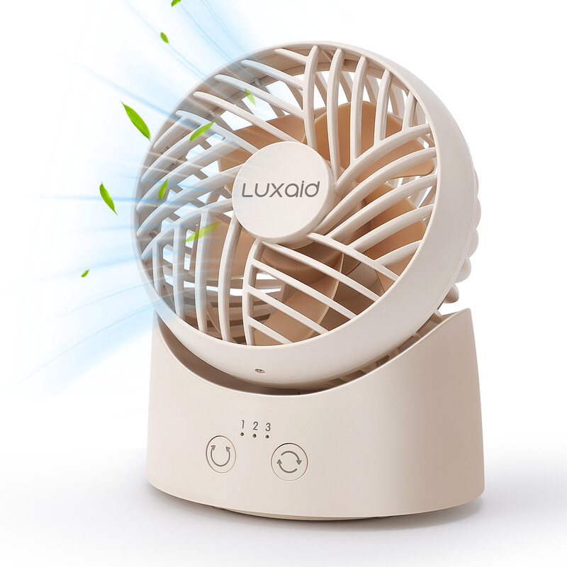 Mini Desk Fan, 60° Oscillation, 3 Speeds, 1800mAh Battery with Type-C Charging,8H Con