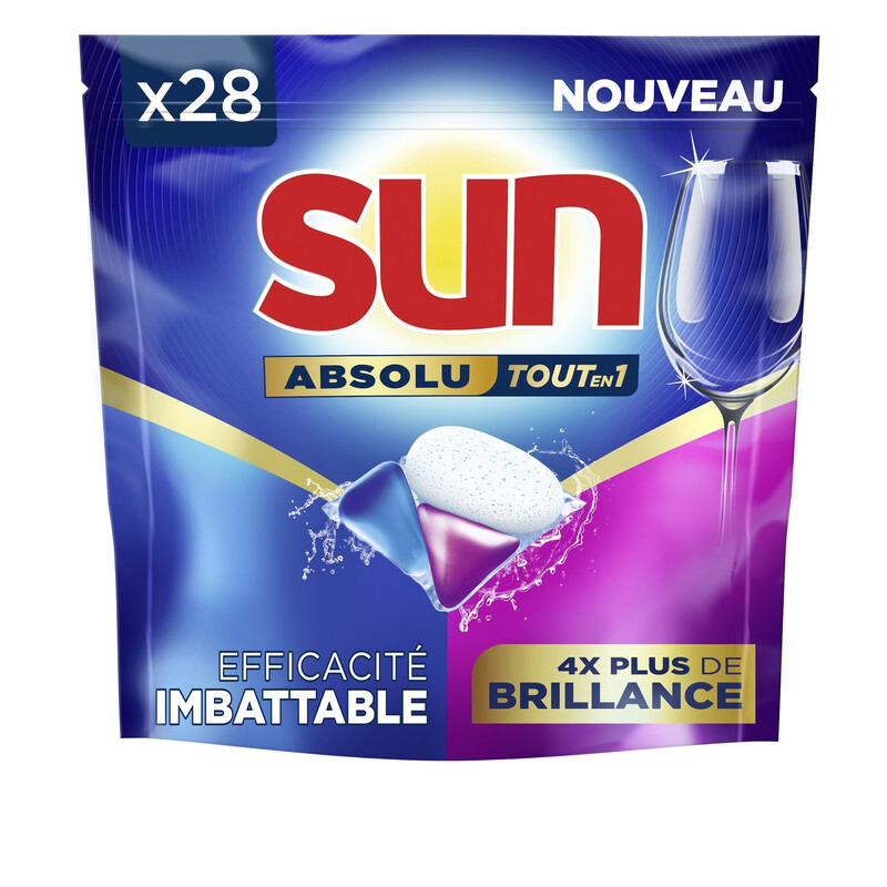 Capsules Lave vaisselle Brillance Tout En 1 Absolu Sun Le Sachet De 28 Tablettes