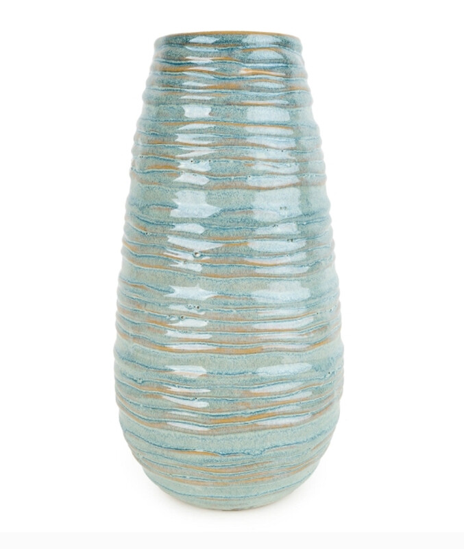 Candlelight Blue Vase Ridged Glazed H:20.5cm