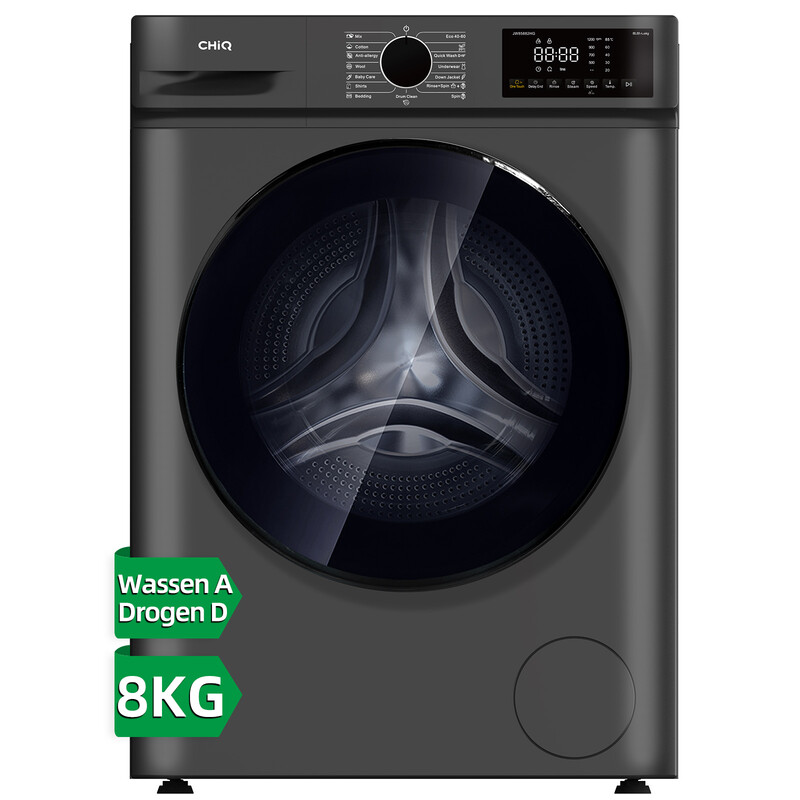 CHiQ 8 kg was-droogcombinatie, donkergrijs, inbouwontwerp, grote trommelcapaciteit, invertermotor, 1400 rpm, stoomfunctie, energieklasse A/D, JW85882HG