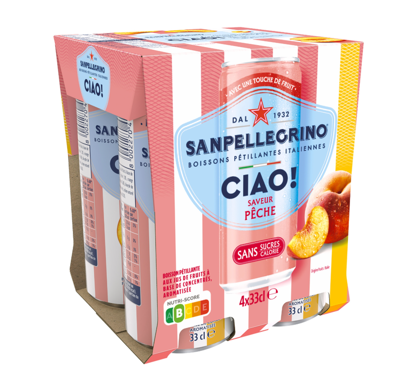 San pellegrino ciao boisson gazeuse aromatis√©e p√™che 4x33cl