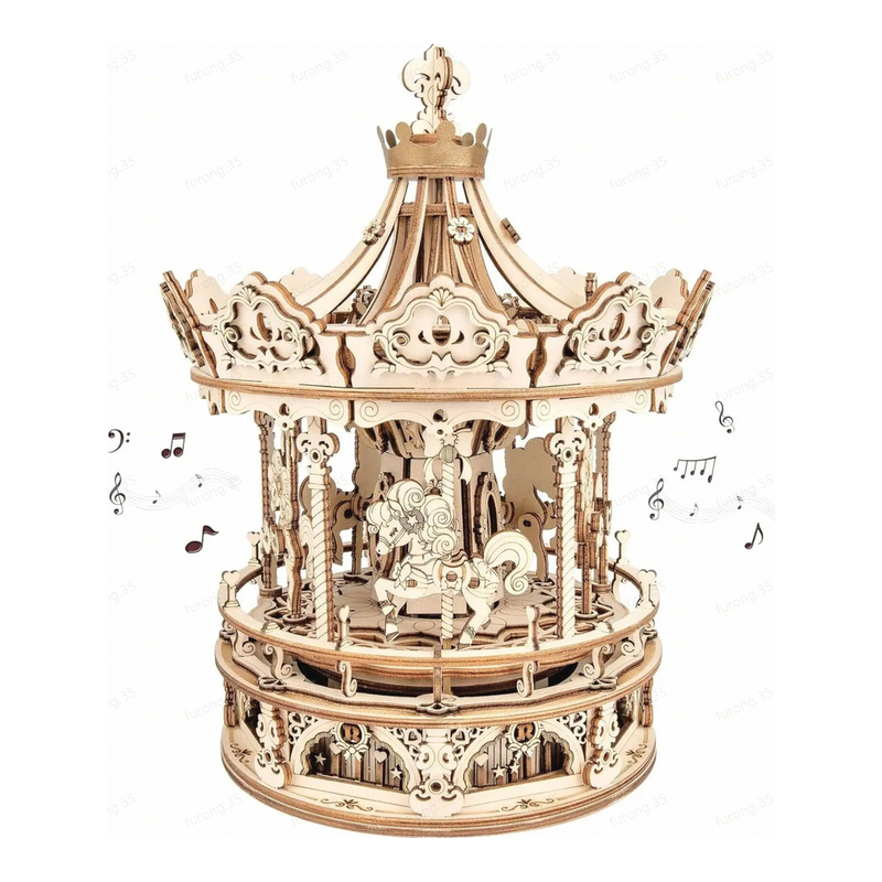 Robotime ROKR romantische carrousel 3D houten puzzel bouwspeelgoed 17 x 17 x 23,5 cm 1 stuk,Wooninrichting, boekenkastdecoratie,Handgemaakte cadeaus voor volwassenen en tieners,Onderwijs speelgoed